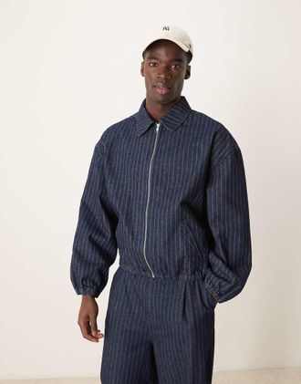 Asos denim jacket with stripe in dark wash blue - part of a set