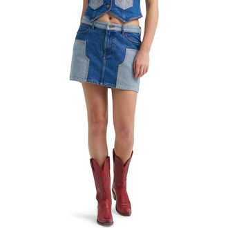 Wrangler Two-Tone Western Denim Miniskirt in Blue Fever at Nordstrom, Size X-Large
