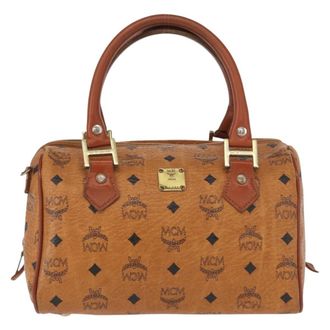 MCM Visetos Logogramme Canvas And Leather Brown Canvas Handbag (Pre-Owned)