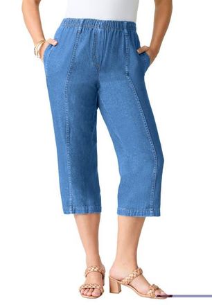 Roaman's Plus Size Easy Wear Straight Leg Capri in Light Stonewash at Nordstrom, Size 20
