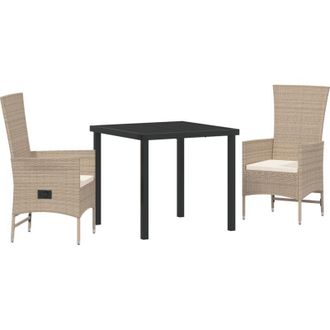 vidaXL Conjunto De Comedor De Jard&iacute;n 3 Pcs Beige Rat&aacute;n Sint&eacute;tico Vidaxl