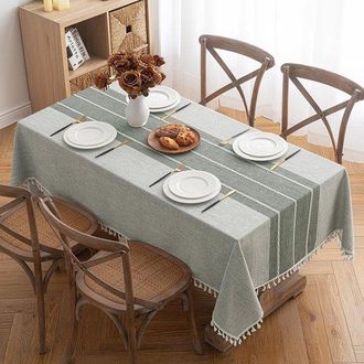 OEM Mantel De Lino, 140 X 200 Cm, Rayas Grises, Aspecto De Lino, Lavable, Estilo Bohemio, Cuadrado, Para Mesa De Cocina Y Mesa De Exterior