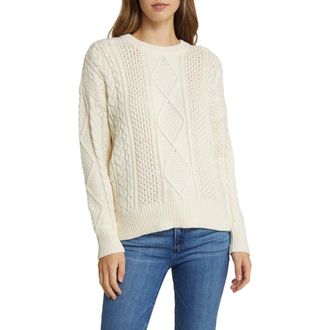Madewell Cable Stitch Crewneck Sweater in Antique Cream at Nordstrom, Size Medium