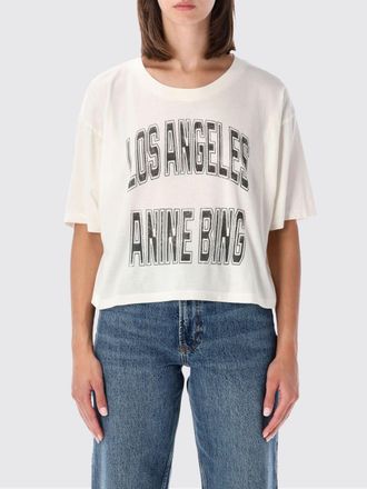 Anine Bing Printed Logo Cotton T-shirt with Dropped Shoulders