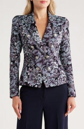 L'agence Bethany Structured Double Breasted Blazer in Black/Midnight Floral Mutli at Nordstrom Rack, Size 10