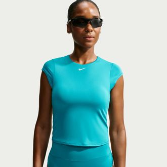 Nike Womens Swim Effortless Essential Cap Sleeve Swim Top in Green | NESSG237-385
