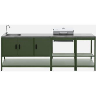 Sweeek Cocina Exterior 3 M&oacute;dulos Acero Inoxidable Con Barbacoa De Carb&oacute;n