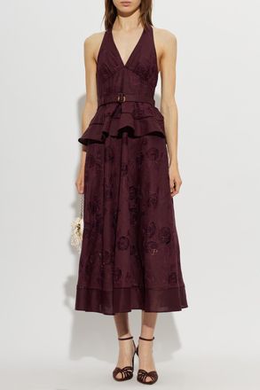 Self Portrait Dress With Open Back, Womens, Burgundy