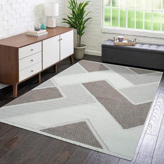 Carpet City Teppich »LINDO 8877« rechteckig 11 mm Höhe Kurzflor, Hochtief-Muster/ 3D-Effekt, Fransen, Boho-Stil, Wohnzimmer
