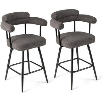 Costway Set di 2 Sgabelli da Bar Girevoli, Sedie Imbottite in Boucle con Schienale, Braccioli Curvi, Gambe in Metallo e Poggiapiedi, Portata 150 kg