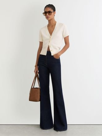 Reiss V-neck Short-sleeve Cardigan Cotton-wool, XS