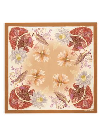 Ferragamo Water Lilies printed silk scarf - women - Silk - One Size - Brown