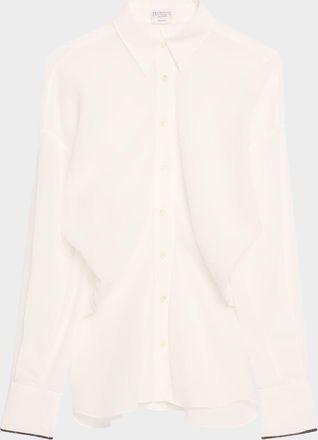 Brunello Cucinelli Monili-Cuff Cotton Twill Gauze Slim Blouse