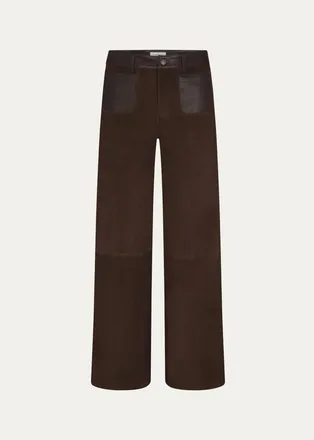 Frame Denim Suede Slim Wide-Leg Pants
