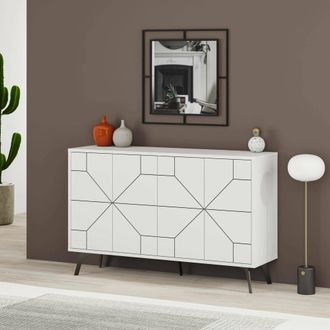 Dmora Aparador Earl, Alacena 4 Estantes, 8 Compartimentos, 4 Puertas, 123x35x62h Cm Blanco
