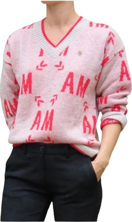 Aeronautica Unieke Mohair Blend V-Hals Trui - Dames - V-hals truien - Roze - XL - Truien & Vesten