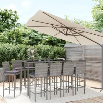 vidaXL Vidaxl - Mesa Y Taburetes Altos Jard&iacute;n 11 Piezas Y Cojines Rat&aacute;n Pe Gris