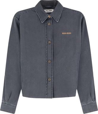 Miu Miu Chambray Shirt - Dames - Spijkeroverhemden - Zwart - M - Katoen - Overhemden