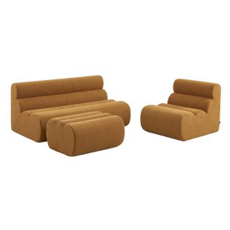 Sweeek Sof&aacute; envasado al vac&iacute;o modular de borreguito con reposapi&eacute;s, 3 plazas