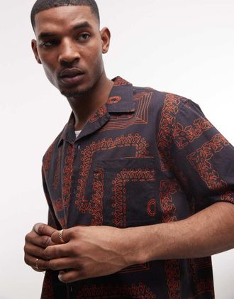 Element Camicia nera con stampa-Blu
