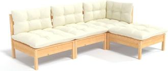 vidaXL Muebles De Jard&iacute;n 4 Piezas Cojines Madera De Pino Color Crema Vidaxl