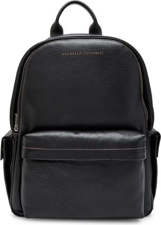 Brunello Cucinelli Logo Grained Leather Backpack - Black - One Size