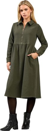 M&Co Petites Petite Green Zip Detail Twill Dress - Womens