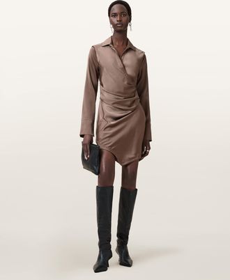 AllSaints Polyester Tira Satin Mini Dress, Size: UK 14/US 10