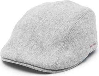Brunello Cucinelli logo-embroidered wool beret - men - Cotton/Calf Leather/Virgin Wool - M - Grey