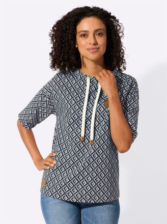 Casual Looks Sweatshirt CASUAL LOOKS, Damen, Gr. 36, eisblau, schwarz, gemustert, 50% Baumwolle, 50% Polyester, gemustert, mehrfarbig, Sweatshirts Sweatshirt