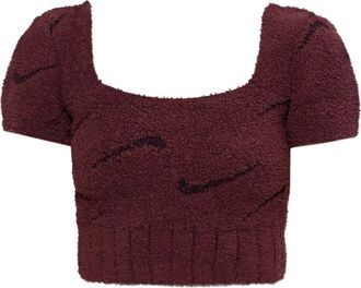 Nike Phoenix bouclé square-neck top - women - Polyester/Elastane - L - Red