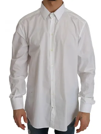 Dolce & Gabbana White 100% Cotton GOLD Slim Dress Mens Shirt