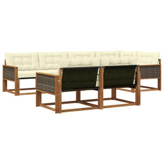 vidaXL Conjunto De Sof&aacute;s De Exterior Con Coj&iacute;n 7 Pcs Natural Y Crema Vidaxl
