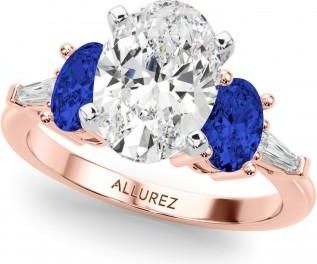 Allurez Oval Lab Grown Diamond & Blue Sapphire Engagement Ring 14K Rose Gold (4.32ct)