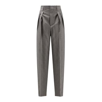 Bottega Veneta Broeken, Dames, Grijs, 2Xs, Wol, Pinstripe Wijde Broek