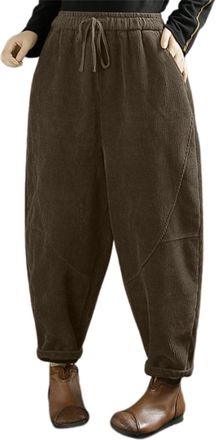 Generic Corduroy Harem Pants for Women Loose Fit Casual Straight Leg Trousers Winter Sporty Cuffed Pants Slimming Comfortable Joggers (Coffee, XXXL)