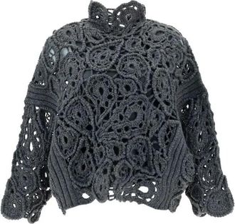 Brunello Cucinelli Dark Grey Crochet Sweater, Size Medium