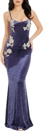 Dress The Population Giovanna Crystal Detail Velvet Mermaid Gown in Navy at Nordstrom, Size Xx-Large