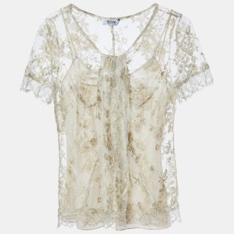 Moschino Cheap And Chic Gold Floral Lace Half Sleeve Top
