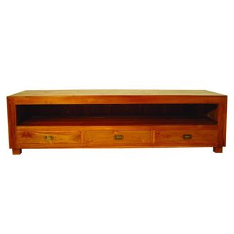 Macabane Mueble TV de 3 cajones de madera de teca marr&oacute;n