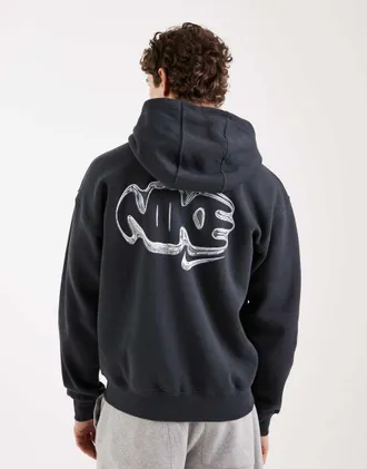 Nike Felpa con cappuccio e zip grigia con stampa bombata sul retro-Grigio