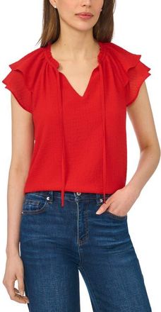 CeCe by Cynthia Steffe Fluttery Sleeve Tie Neck Top in Classic Cherry at Nordstrom, Size Xx-Large
