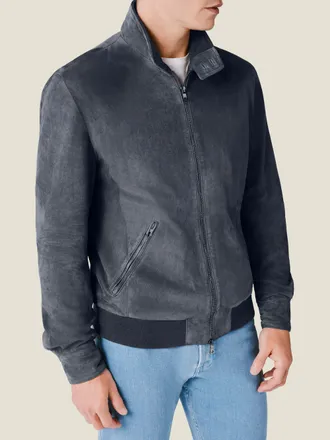 Luca Faloni Steel Blue Leather Classic Bomber Jacket