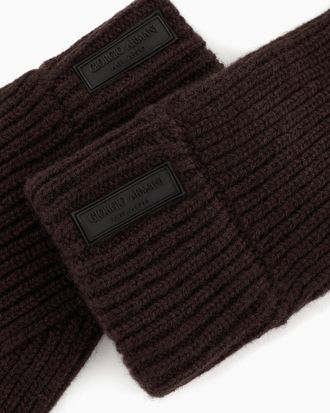 Giorgio Armani Ribbed Knit Gloves - Brown
