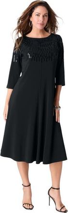 Roaman's Plus Size 3/4 Sleeve Embellished Boatneck Dress in Black at Nordstrom, Size 32