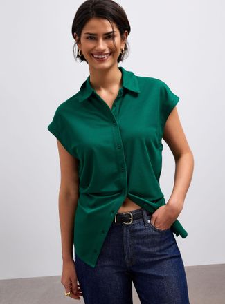 Contemporaine Womens Piqu&eacute; jersey cap-sleeve shirt