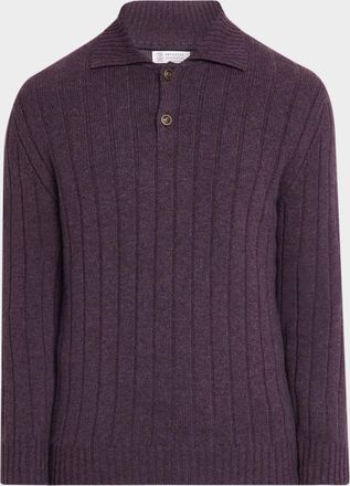 Brunello Cucinelli Men & apos;s Cashmere Rib-Knit Polo Sweater