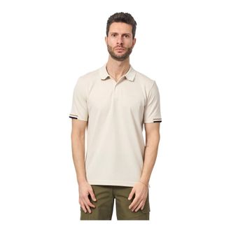 HUGO BOSS Tops, Heren, Wit, XL, Katoen, Witte Polo Shirt met Iconische Strepen