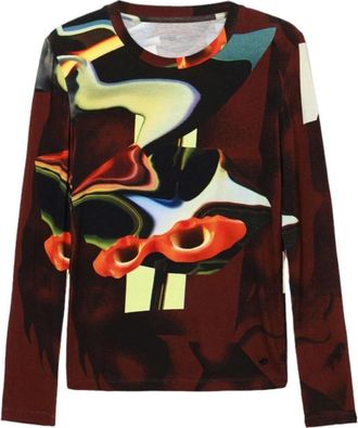 Desigual Artsy Abstract Print Top met Lange Mouwen - Dames - Longsleeves - Bruin - M - Tops