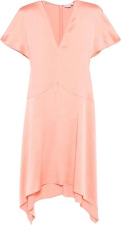 Stella McCartney Satijnen Asymmetrische Midi Jurk met V-hals - Dames - Casual kleedjes - Oranje - L - Satijn - Kleedjes